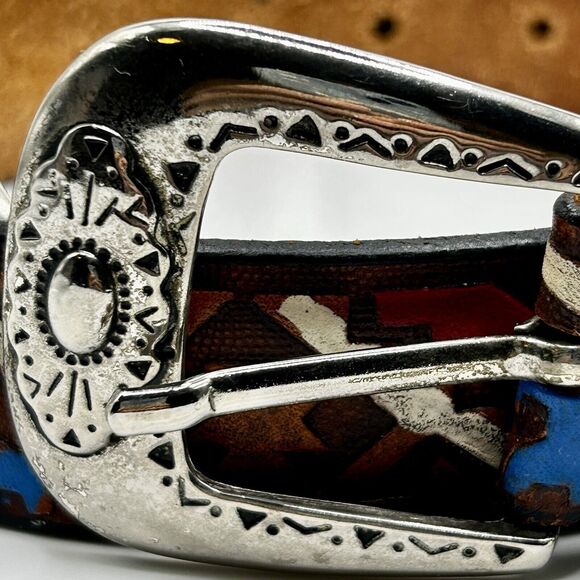 Vintage Milor Tooled Leather Belt Southwest Thunderbird Aztec Size Small 1980s - Picture 3 of 12